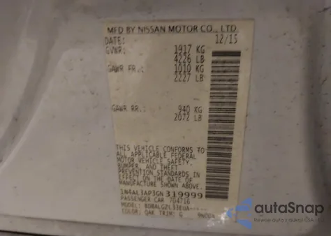 2016 Nissan Altima 2.5 S z USA, uszkodzony, nr VIN 1N4AL3AP3GN319999